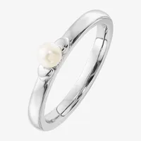 Womens 2.5MM White Cultured Freshwater Pearl Sterling Silver Round Stackable Ring