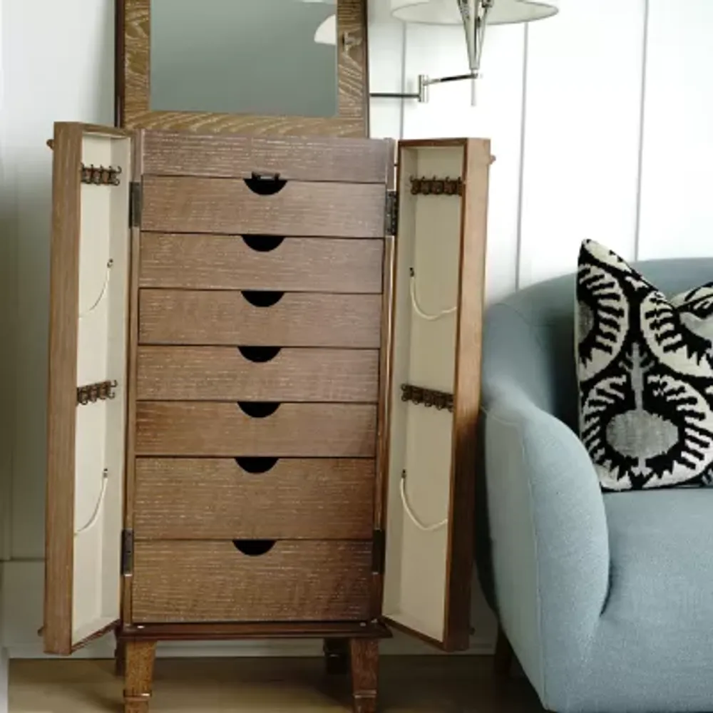 Hives And Honey Cabby Lockable Oak Jewelry Armoire