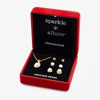 Sparkle Allure Light Up Box 4-pc. Cubic Zirconia Simulated Pearl 18K Gold Over Brass Pear Jewelry Set