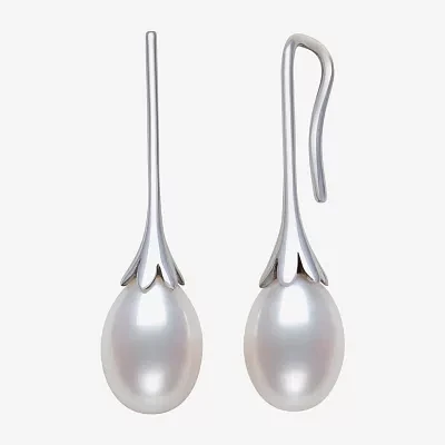 Womens Genuine White Cultured Freshwater Pearl Sterling Silver Drop Earrings
