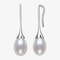 Womens Genuine White Cultured Freshwater Pearl Sterling Silver Drop Earrings