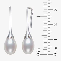 Womens Genuine White Cultured Freshwater Pearl Sterling Silver Drop Earrings