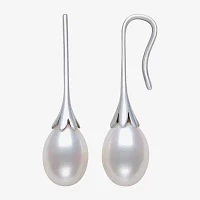 Womens Genuine White Cultured Freshwater Pearl Sterling Silver Drop Earrings