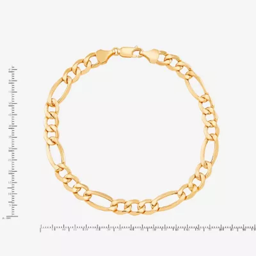 Mens 10K Gold 6.7mm 8.5" Hollow Figaro Bracelet 