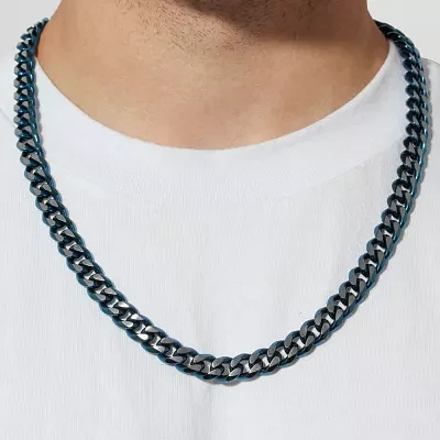 Men's Blue Stainless Steel Solid Curb Chain Necklace