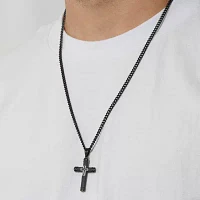 Mens Diamond Accent Natural Black Diamond Stainless Steel Cross Pendant Necklace