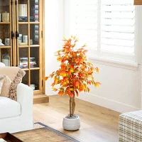 Nearly Natural 3' Orange Ficus Indoor Artificial Tree