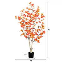 Nearly Natural 4' Orange Autumn Birch Indoor Artificial Tree