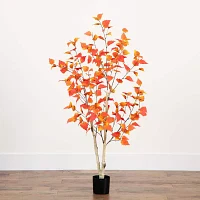 Nearly Natural 4' Orange Autumn Birch Indoor Artificial Tree