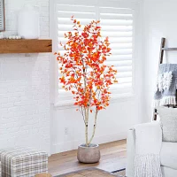 Nearly Natural 7' Orange Autumn Birch Artificial Tree