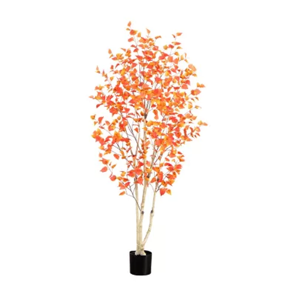 Nearly Natural 7' Orange Autumn Birch Artificial Tree