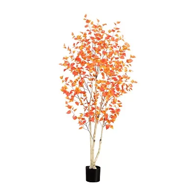Nearly Natural 7' Orange Autumn Birch Artificial Tree