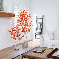Nearly Natural 7' Orange Autumn Birch Artificial Tree