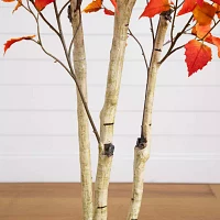 Nearly Natural 7' Orange Autumn Birch Artificial Tree