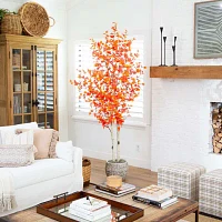 Nearly Natural 8' Orange Autumn Birch Indoor Artificial Tree