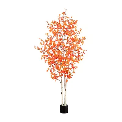 Nearly Natural 8' Orange Autumn Birch Indoor Artificial Tree