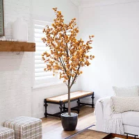 Nearly Natural 8' Orange Autumn Eucalyptus Indoor Artificial Tree