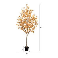 Nearly Natural 8' Orange Autumn Eucalyptus Indoor Artificial Tree