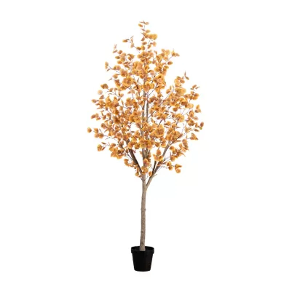 Nearly Natural 8' Orange Autumn Eucalyptus Artificial Tree