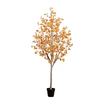 Nearly Natural 8' Orange Autumn Eucalyptus Indoor Artificial Tree