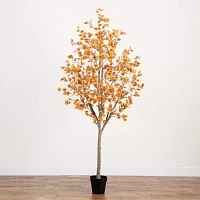 Nearly Natural 8' Orange Autumn Eucalyptus Indoor Artificial Tree