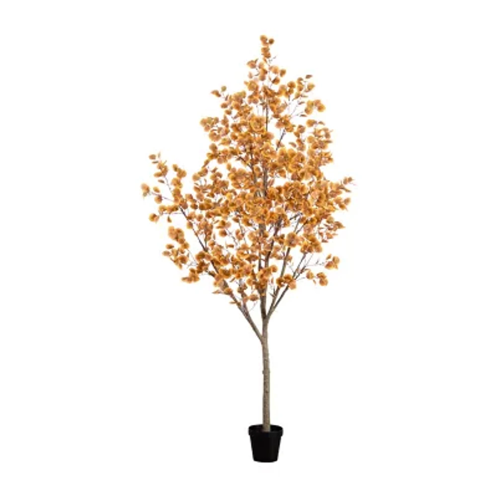 Nearly Natural 9' Orange Autumn Eucalyptus Indoor Artificial Tree