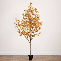 Nearly Natural 9' Orange Autumn Eucalyptus Indoor Artificial Tree