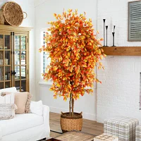 Nearly Natural 8' Orange Autumn Ficus Indoor Artificial Tree