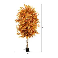 Nearly Natural 8' Orange Autumn Ficus Indoor Artificial Tree