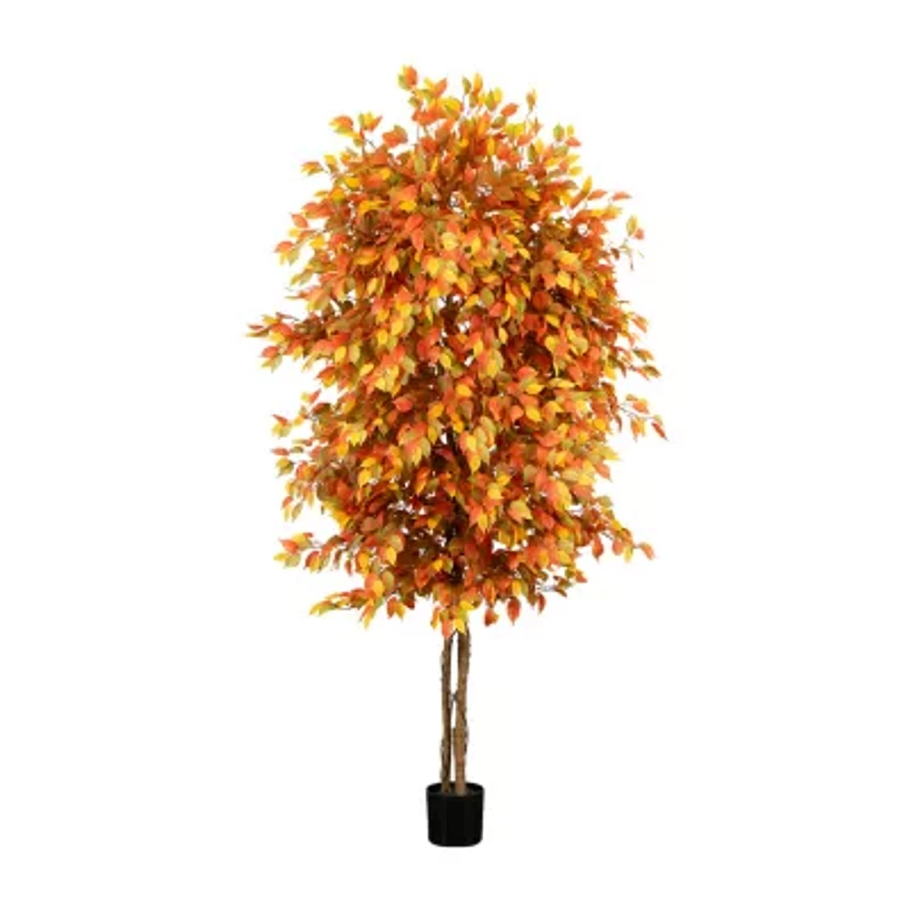 Nearly Natural 8' Orange Autumn Ficus Indoor Artificial Tree