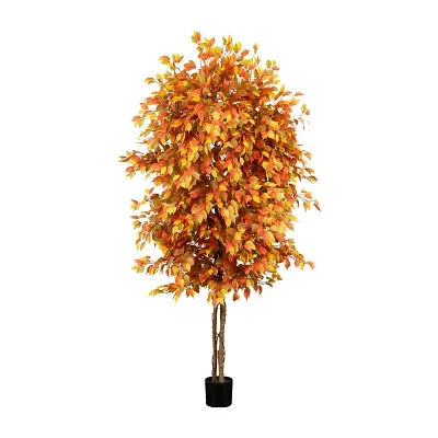 Nearly Natural 8' Orange Autumn Ficus Indoor Artificial Tree