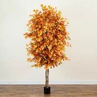 Nearly Natural 8' Orange Autumn Ficus Indoor Artificial Tree