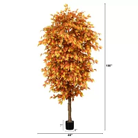 Nearly Natural 9' Orange Autumn Ficus Indoor Artificial Tree