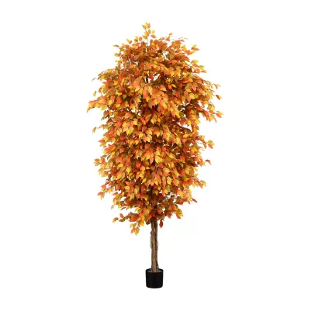 Nearly Natural 9' Orange Autumn Ficus Indoor Artificial Tree