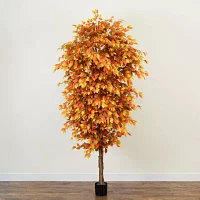 Nearly Natural 9' Orange Autumn Ficus Indoor Artificial Tree