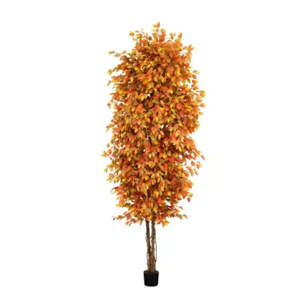 Nearly Natural 10' Orange Autumn Ficus Indoor Artificial Tree