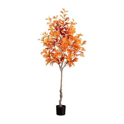 Nearly Natural 7' Orange Autumn Oak Artificial Tree