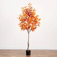 Nearly Natural 7' Orange Autumn Oak Indoor Artificial Tree