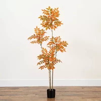 Nearly Natural 5' Orange Minimalist Sumac Indoor Artificial Tree