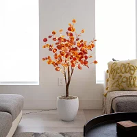 Nearly Natural 4' Orange Prelit Eucalyptus Artificial Tree
