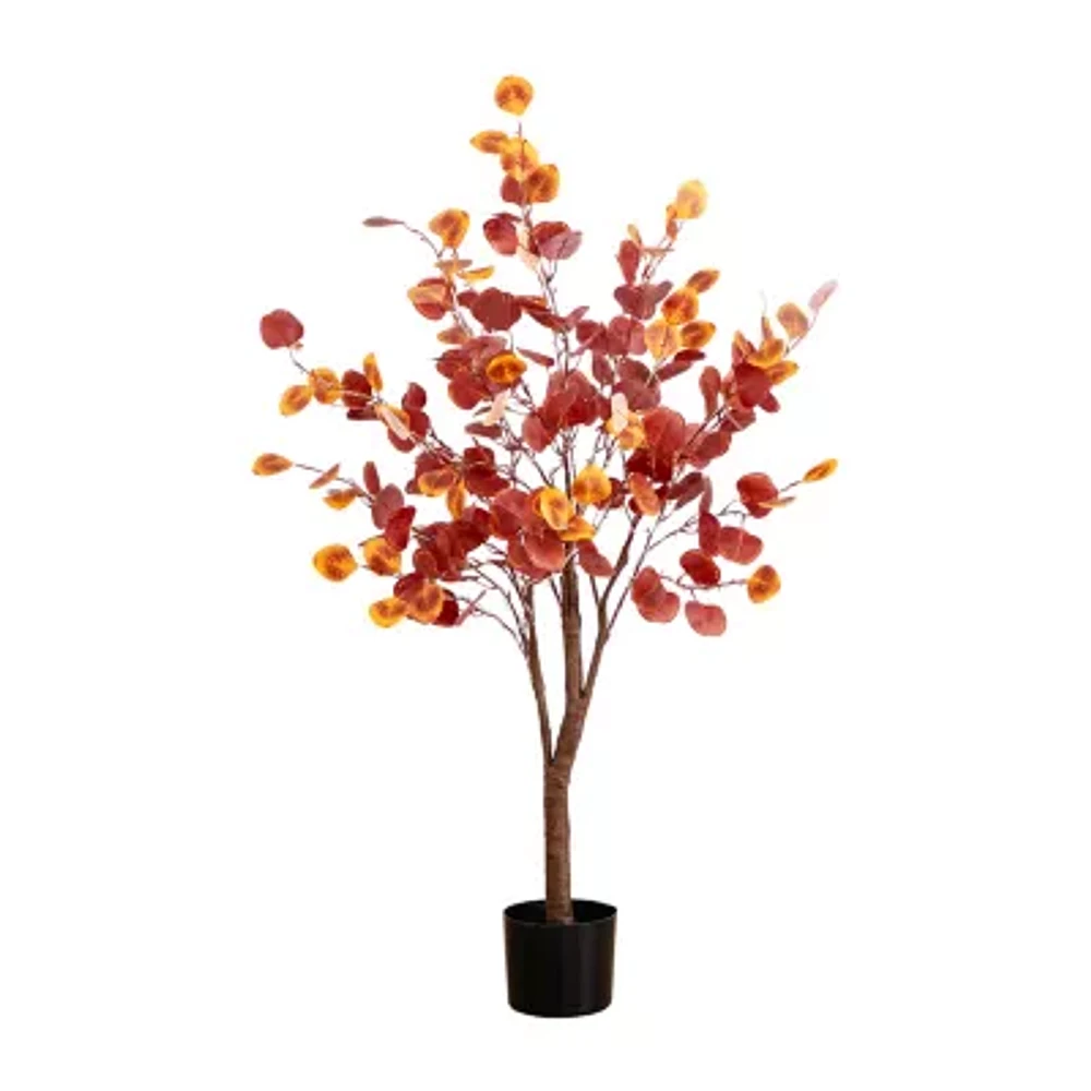 Nearly Natural 4' Orange Prelit Eucalyptus Artificial Tree
