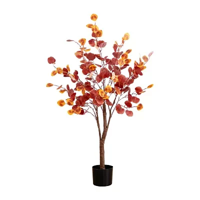 Nearly Natural 4' Orange Prelit Eucalyptus Artificial Tree