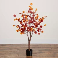 Nearly Natural 4' Orange Prelit Eucalyptus Artificial Tree