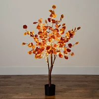 Nearly Natural 4' Orange Prelit Eucalyptus Artificial Tree