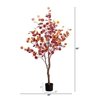 Nearly Natural 5' Orange Prelit Eucalyptus Indoor Artificial Tree