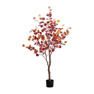 Nearly Natural 5' Orange Prelit Eucalyptus Indoor Artificial Tree