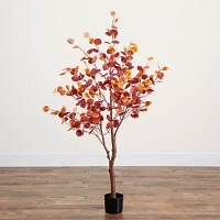 Nearly Natural 5' Orange Prelit Eucalyptus Indoor Artificial Tree