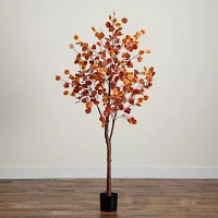 Nearly Natural 6' Orange Prelit Eucalyptus Artificial Tree