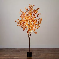 Nearly Natural 6' Orange Prelit Eucalyptus Artificial Tree