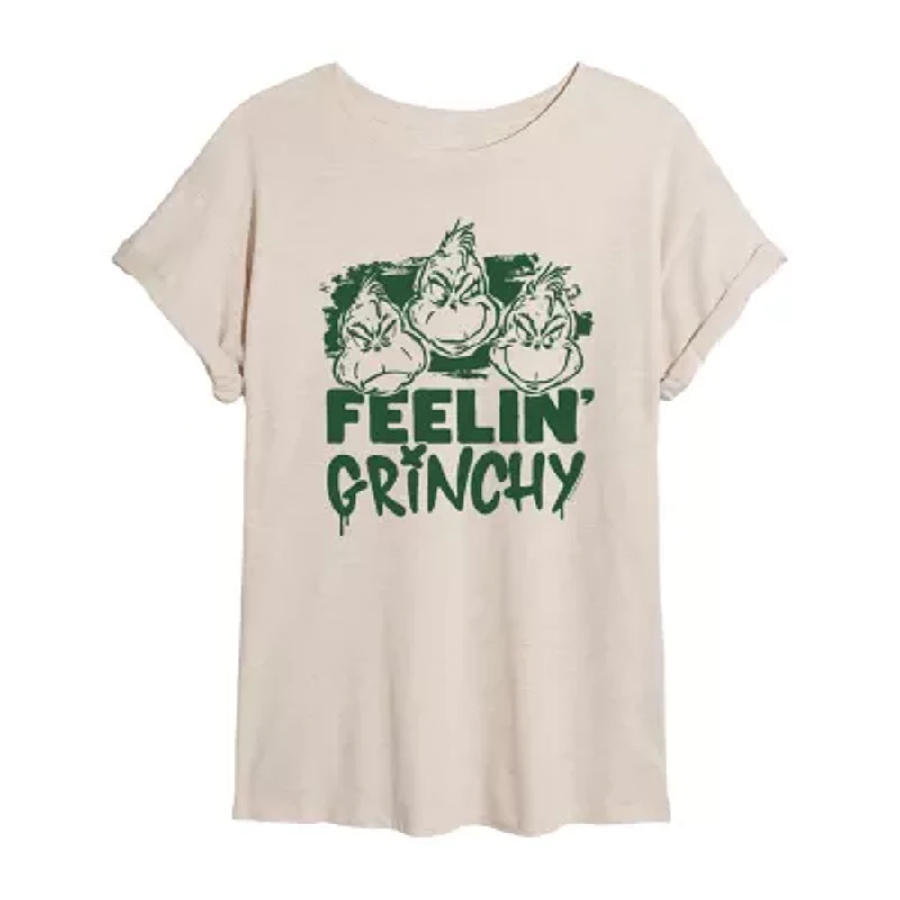 Juniors Feelin Grinchy Womens Crew Neck Short Sleeve Dr. Seuss Graphic T-Shirt